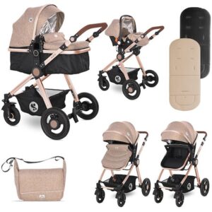 Carucior 3 in 1 Lorelli Alexa Pearl Beige, cos auto inclus, Bej